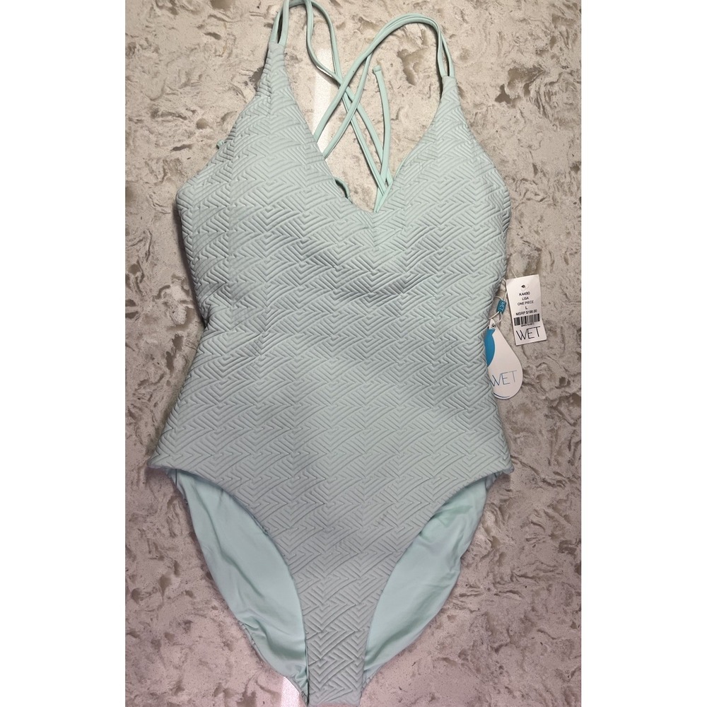 WET Swimwear Lisa Mint Green One-Piece Swimsuit Size L Tie Back Pastel Soft NWT